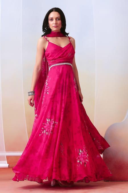 Isha Gupta Tayal Printed Draped Anarkali With Dupatta 