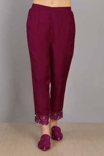 Shop_Asaga_Purple Cotton Pant Mul Cotton Dupatta Organza, Kurta Chanderi Silk Set _Online_at_Aza_Fashions