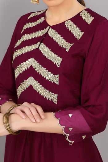 Asaga_Purple Cotton Pant Mul Cotton Dupatta Organza, Kurta Chanderi Silk Set _at_Aza_Fashions