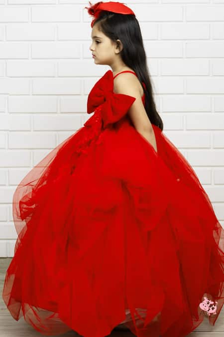 Buy Pinkcow designs pvt ltd Red Silk, Net, Crepe, Canvas Bows Quilted Gown Online at Aza Fashions Buy_Pinkcow designs pvt ltd_Red Silk, Net, Crepe, Canvas Bows Quilted Gown _Online_at_Aza_Fashions