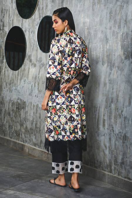 Shop Sage Saga Black Lawn Cotton Embroidery Mandarin Collar Printed Kurta at Aza Fashions Shop_Sage Saga_Black Lawn Cotton Embroidery Mandarin Collar Printed Kurta_at_Aza_Fashions