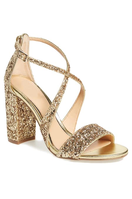 Champagne Gold Glitter Heeled Sandals | SilkFred