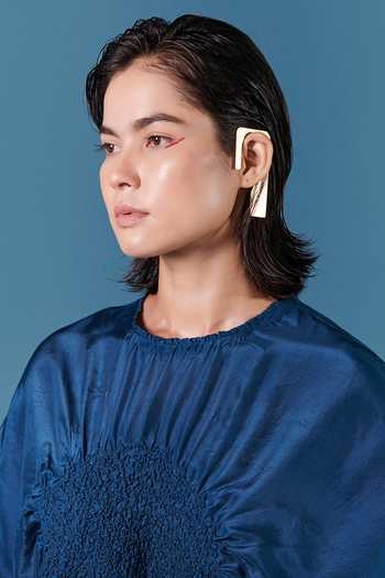 Shop_Ilk_Blue Silk Plain Round Smocked Full Sleeve Tunic _Online_at_Aza_Fashions