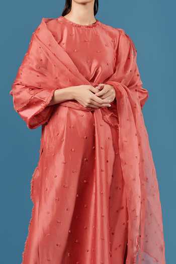 Ilk Orange Silk Chanderi Pompom Round Kurta Online at Aza Fashions Ilk_Orange Silk Chanderi Pompom Round Kurta _Online_at_Aza_Fashions