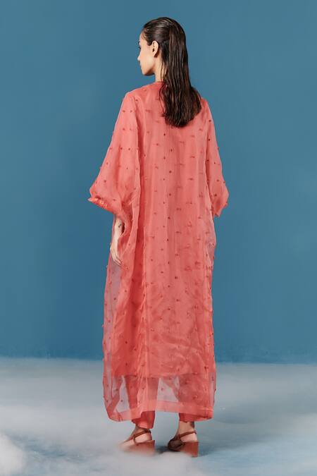 Ilk Orange Silk Organza Cord, Pompom Open Embroidered Cape 2