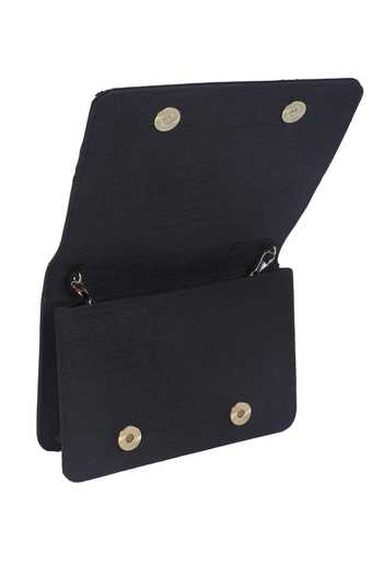 The Purple Sack_Black Embroidery Flap Clutch With Sling _at_Aza_Fashions