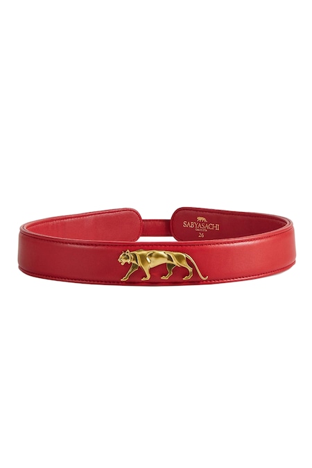Sabyasachi Rouge Bengal - Red Brooches Royal Tiger Logo Embellished Belt 