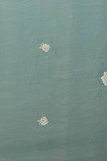 Latha Puttanna_Yellow Embroidered Rose Silk Organza And Pearl Work Dupatta_Online_at_Aza_Fashions