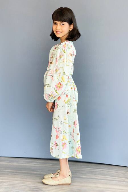 Pinkcow designs pvt ltd_White Crepe Floral Print Knotted Top And Palazzo Set _Online_at_Aza_Fashions