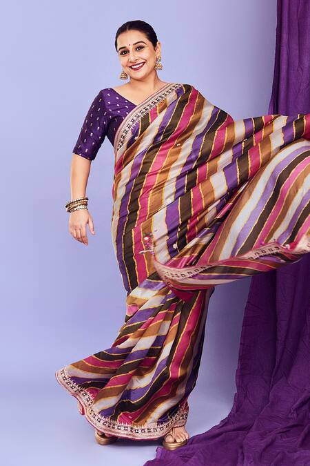 Buy_Punit Balana_Pink Organza Silk And Embroidery Stripe & Marodi Saree With Blouse _Online_at_Aza_Fashions