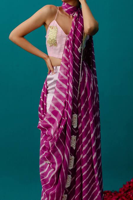 Shop Latha Puttanna Pink Georgette Pearls Leheriya Embroidered Saree Online at Aza Fashions Shop_Latha Puttanna_Pink Georgette Pearls Leheriya Embroidered Saree_Online_at_Aza_Fashions