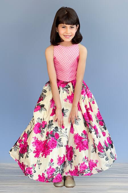 Buy Pinkcow designs pvt ltd Pink Silk, Chiffon Ruffles Floral Print Kalidar Lehenga Set Online at Aza Fashions Buy_Pinkcow designs pvt ltd_Pink Silk, Chiffon Ruffles Floral Print Kalidar Lehenga Set _Online_at_Aza_Fashions