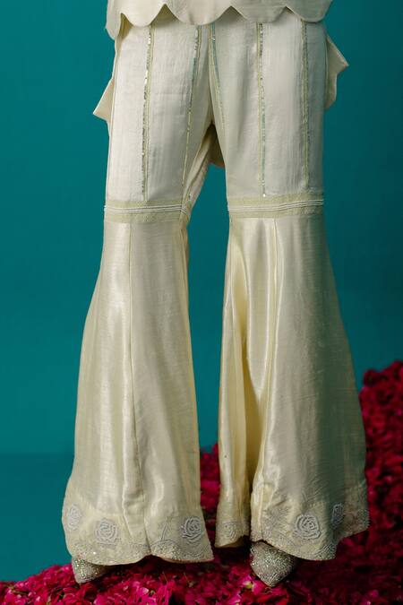 Buy Latha Puttanna Yellow Mashru Silk Embroidered Floral V Neck Kurta And Sharara Set Online at Aza Fashions Buy_Latha Puttanna_Yellow Mashru Silk Embroidered Floral V Neck Kurta And Sharara Set _Online_at_Aza_Fashions