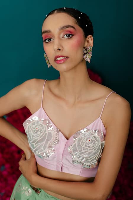 Buy_Latha Puttanna_Pink Silk Pearls, Zari Embroidered Sleeveless Blouse_Online_at_Aza_Fashions