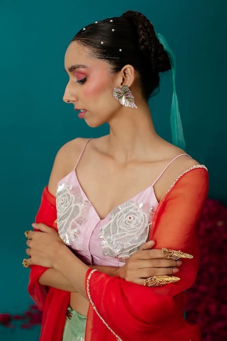 Shop_Latha Puttanna_Pink Silk Pearls, Zari Embroidered Sleeveless Blouse_Online_at_Aza_Fashions