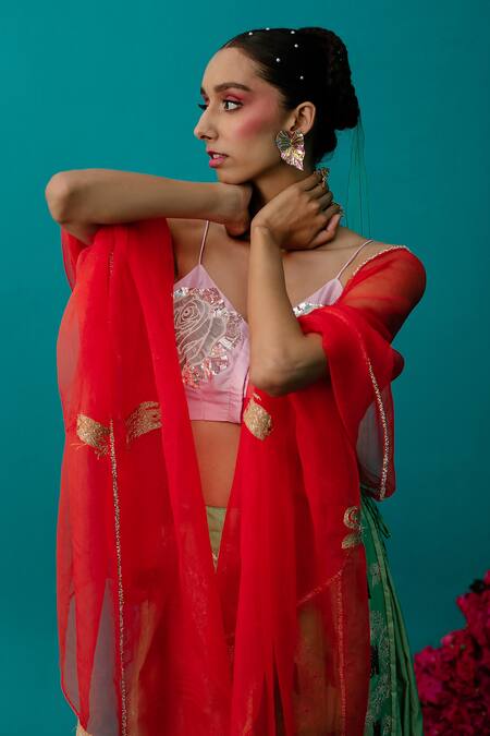 Latha Puttanna_Pink Silk Pearls, Zari Embroidered Sleeveless Blouse_at_Aza_Fashions