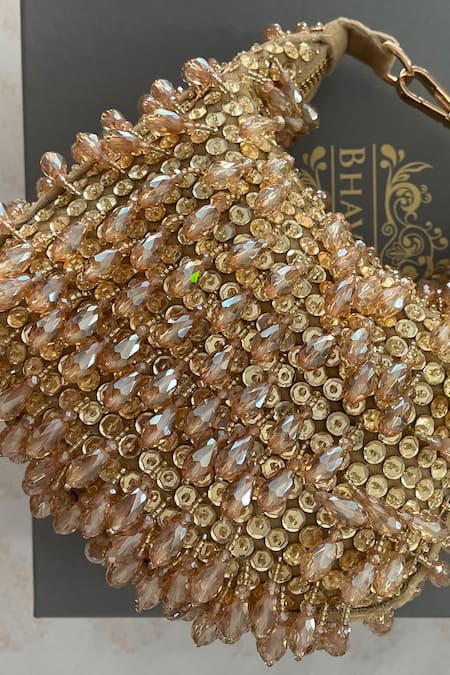Bhavna Kumar Gold Sequins, Crystals, Beads Embroidered Crescent Bag Online at Aza Fashions Bhavna Kumar_Gold Sequins, Crystals, Beads Embroidered Crescent Bag _Online_at_Aza_Fashions