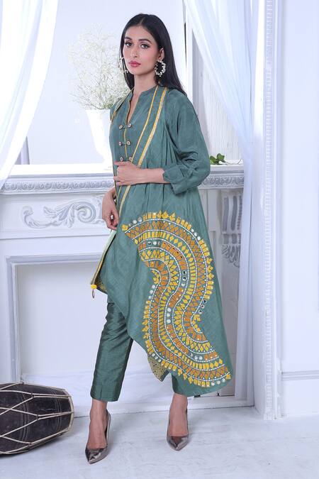 Buy Sunita Nagi Grey Dupion Embroidered Thread Jacket Open Applique And Mirror Pant Set Online at Aza Fashions Buy_Sunita Nagi_Grey Dupion Embroidered Thread Jacket Open Applique And Mirror Pant Set _Online_at_Aza_Fashions