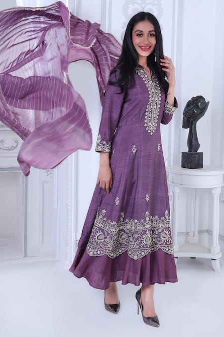 Shop Sunita Nagi Purple Anarkali Dupion Silk Embroidered Pearl And Resham Work Band Collar Set Online at Aza Fashions Shop_Sunita Nagi_Purple Anarkali Dupion Silk Embroidered Pearl And Resham Work Band Collar Set _Online_at_Aza_Fashions