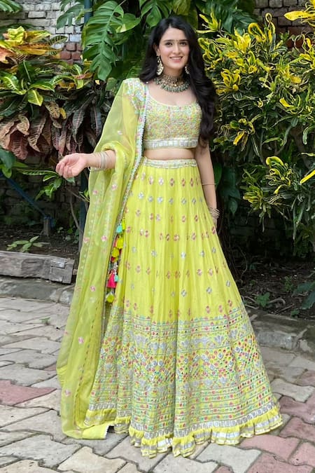 Yellow Lehenga Choli for Women Green Blouse Indian Bollywood - Etsy Ireland