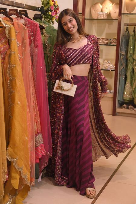 Buy Paulmi And Harsh Purple Georgette Floral Motifs V Neck Print Jacket And Pant Set Online at Aza Fashions Buy_Paulmi And Harsh_Purple Georgette Floral Motifs V Neck Print Jacket And Pant Set_Online_at_Aza_Fashions