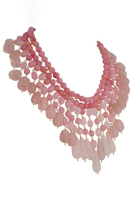 Anayah Jewellery_Pink Semi-precious Stone Layered Ombre Necklace_Online_at_Aza_Fashions