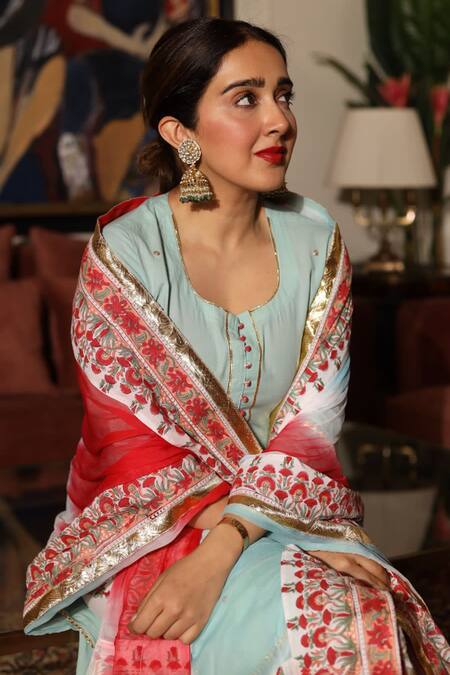 Buy Maison Shefali Green Cotton, Chiffon Round Kurta Set Buy_Maison Shefali_Green Cotton, Chiffon Round Kurta Set