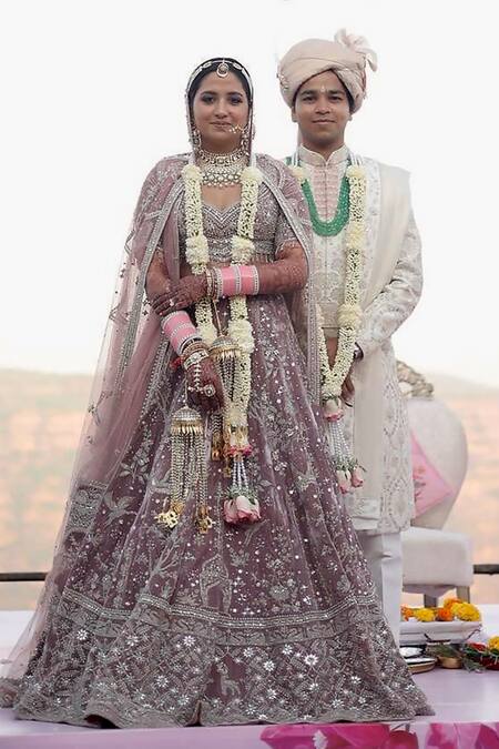 Shop_Matsya_Pink Velvet Antelope And Crane The French Rose Tales Of Masai Bridal Lehenga Set 