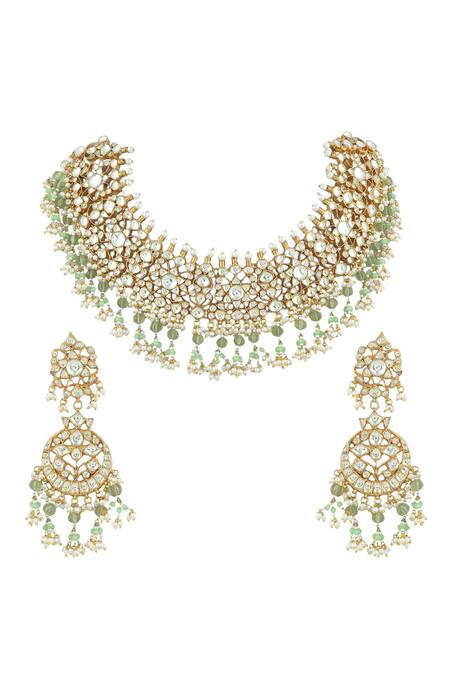 Auraa Trends_Gold Plated Pearls, Crystals, Diamonds Kundan Embellished Necklace Set _Online_at_Aza_Fashions