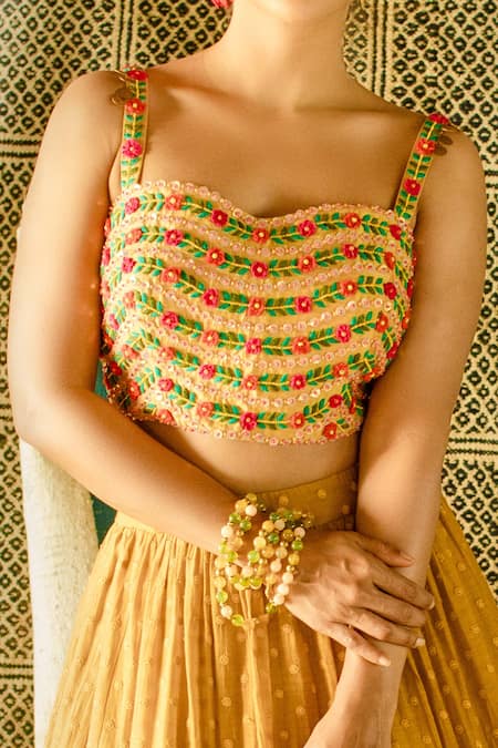 Buy Shachi Sood Yellow Chanderi Silk Blouse Fine Chanderi, Lehenga Dupion Tiered And Set Online at Aza Fashions Buy_Shachi Sood_Yellow Chanderi Silk Blouse Fine Chanderi, Lehenga Dupion Tiered And Set _Online_at_Aza_Fashions
