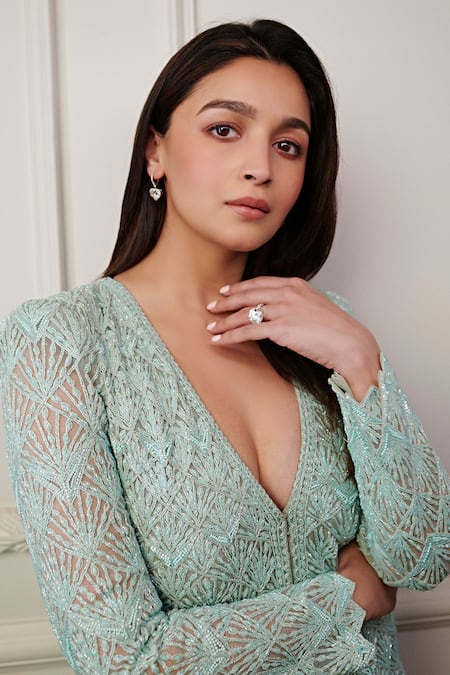 Buy_Ritika Mirchandani_Blue Net, Crepe And Double Georgette Resham, Embroidered Short Kurta & Sharara Set 