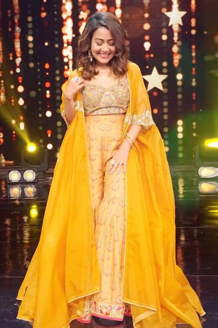 Aaryaa By Kashveen Kohli Placement Embroidered Cape & Sharara Set 