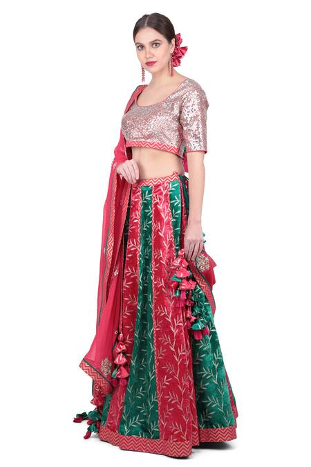 Nikasha Red Silk, Velvet, Georgette Round Embellished Lehenga Set Online at Aza Fashions Nikasha_Red Silk, Velvet, Georgette Round Embellished Lehenga Set _Online_at_Aza_Fashions