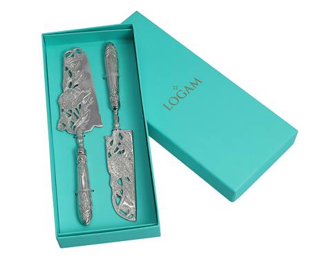 Shop_Logam_Silver Dandelion Cake Serving Knife Set Of 2_Online_at_Aza_Fashions