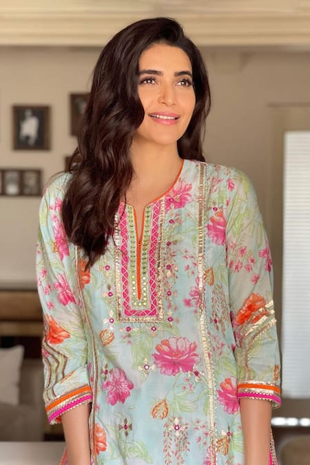 Buy_Gopi Vaid_Blue Cotton Silk Utsav Tunic With Dhoti Pants _Online_at_Aza_Fashions