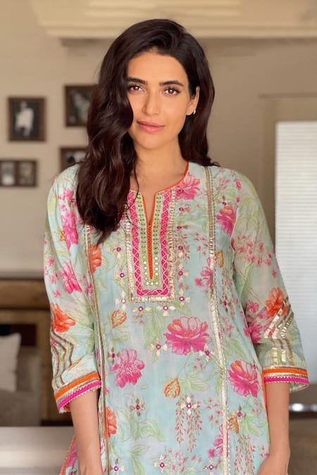 Gopi Vaid_Blue Cotton Silk Utsav Tunic With Dhoti Pants _Online_at_Aza_Fashions