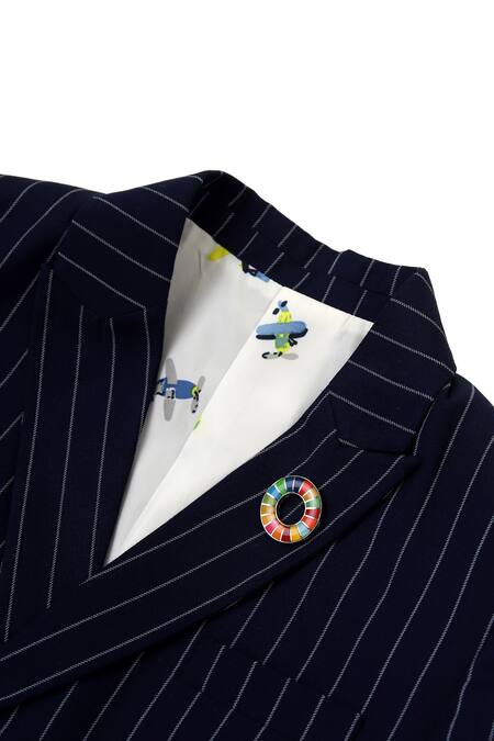 Buy_Partykles_Blue Terry Rayon Striped Blazer Set _Online_at_Aza_Fashions