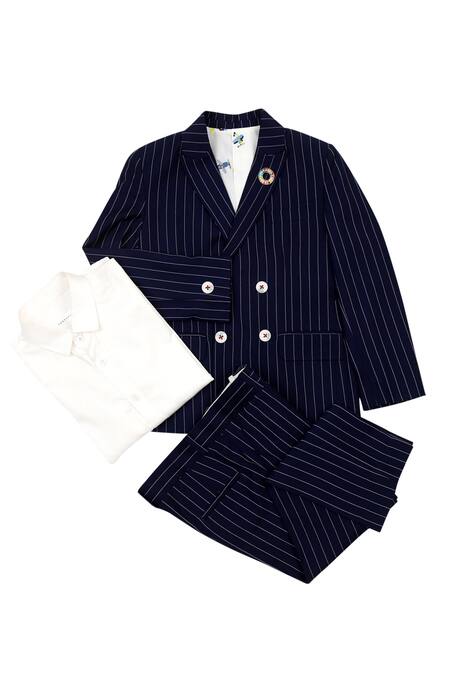 Partykles Blue Terry Rayon Striped Blazer Set 