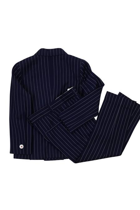 Shop_Partykles_Blue Terry Rayon Striped Blazer Set _at_Aza_Fashions