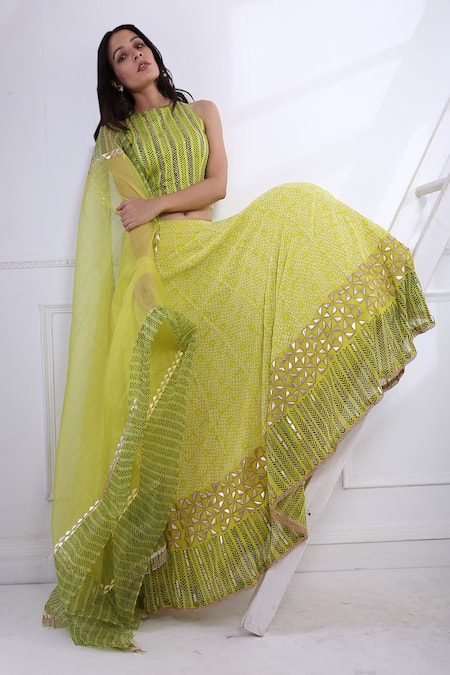 Shop Pooja Rajgarhia Gupta Green Organza, Georgette Round Printed Lehenga Set at Aza Fashions Shop_Pooja Rajgarhia Gupta_Green Organza, Georgette Round Printed Lehenga Set _at_Aza_Fashions