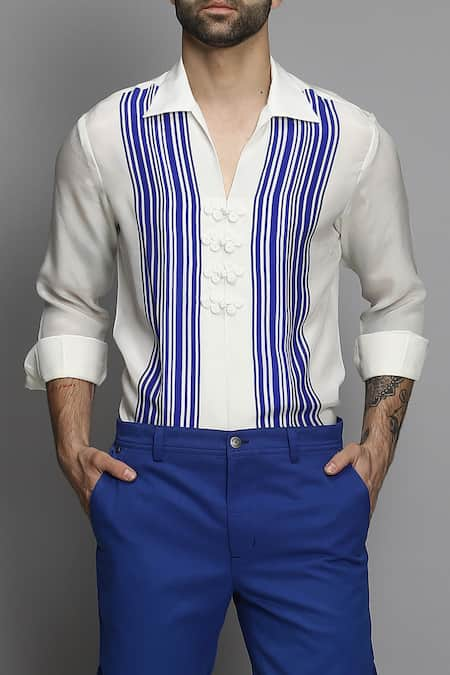 PARESH LAMBA SIGNATURES White Crepe Striped Shirt 