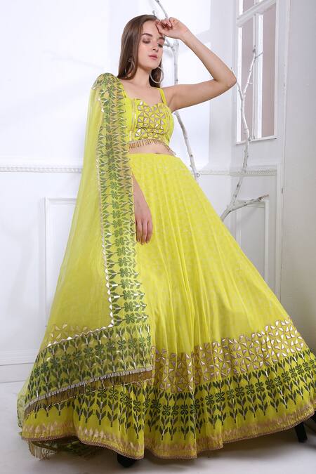 Pooja Rajgarhia Gupta Green Organza, Georgette Sweetheart Neck Printed Lehenga Set Online at Aza Fashions Pooja Rajgarhia Gupta_Green Organza, Georgette Sweetheart Neck Printed Lehenga Set _Online_at_Aza_Fashions