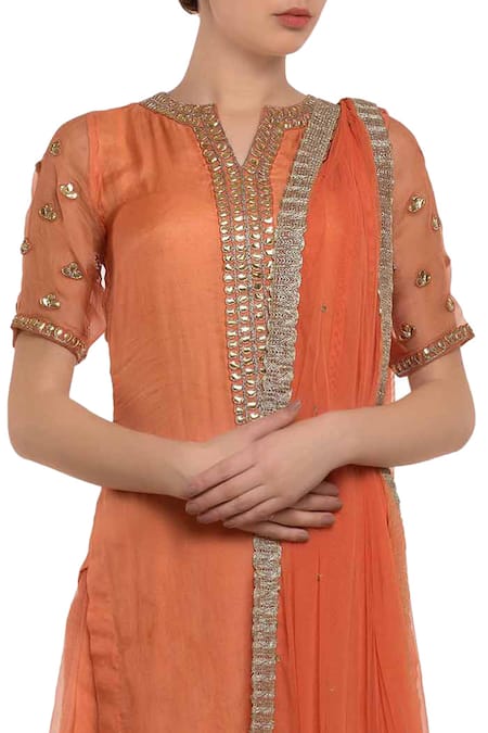 Neha Khullar_Peach Gota Patti Kurta Set _Online_at_Aza_Fashions