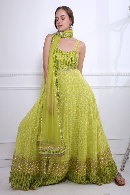 Buy Pooja Rajgarhia Gupta Green Net, Georgette Leaf Neck Printed Anarkali With Dupatta Online at Aza Fashions Buy_Pooja Rajgarhia Gupta_Green Net, Georgette Leaf Neck Printed Anarkali With Dupatta _Online_at_Aza_Fashions