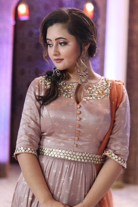 Shop_Salian By Anushree_Purple Anarkali Modal Satin Dupatta Net Printed With_Online_at_Aza_Fashions