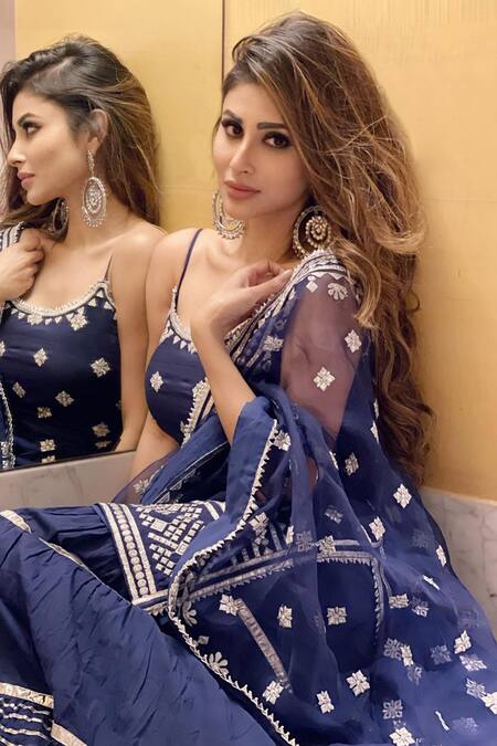 Buy_Gopi Vaid_Blue Round Embroidered Kurta And Sharara Set_Online_at_Aza_Fashions