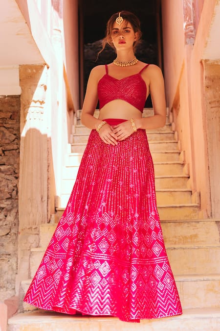 Samatvam By Anjali Bhaskar Pink Dupion Silk, Shantoon Sweetheart Neck Embellished Skirt Set