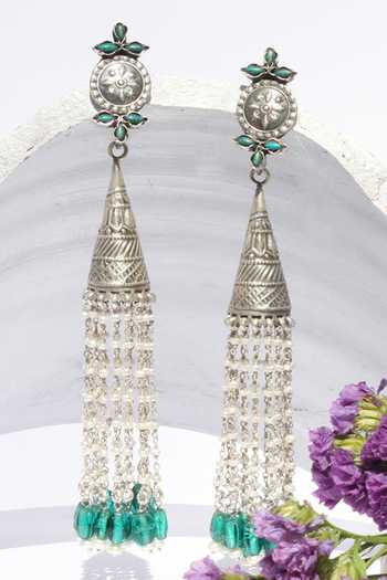 Buy Sangeeta Boochra Silver Plated Stones, Beads Long Jhumkas With Tassels at Aza Fashions Buy_Sangeeta Boochra_Silver Plated Stones, Beads Long Jhumkas With Tassels _at_Aza_Fashions