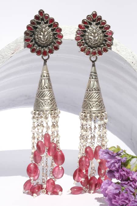 Sangeeta Boochra Handcrafted Tassel Long Jhumkas 