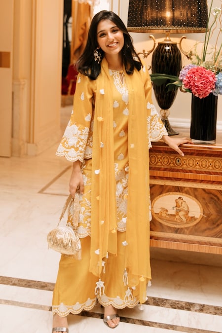 Surabhi Arya Yellow Kurta And Sharara Chanderi Dupatta Chiffon Round Set